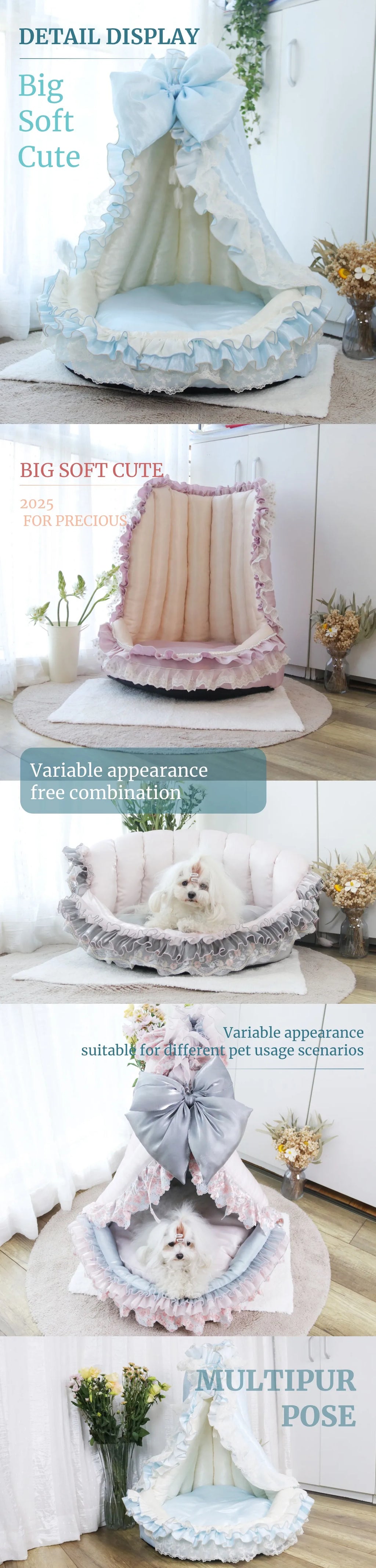 Palace Victorian Pet Bed: Converts to Tent/Sofa | Satin Shimmer Fabric | Cat & Dog Friendly | Semi-Enclosed & Detachable