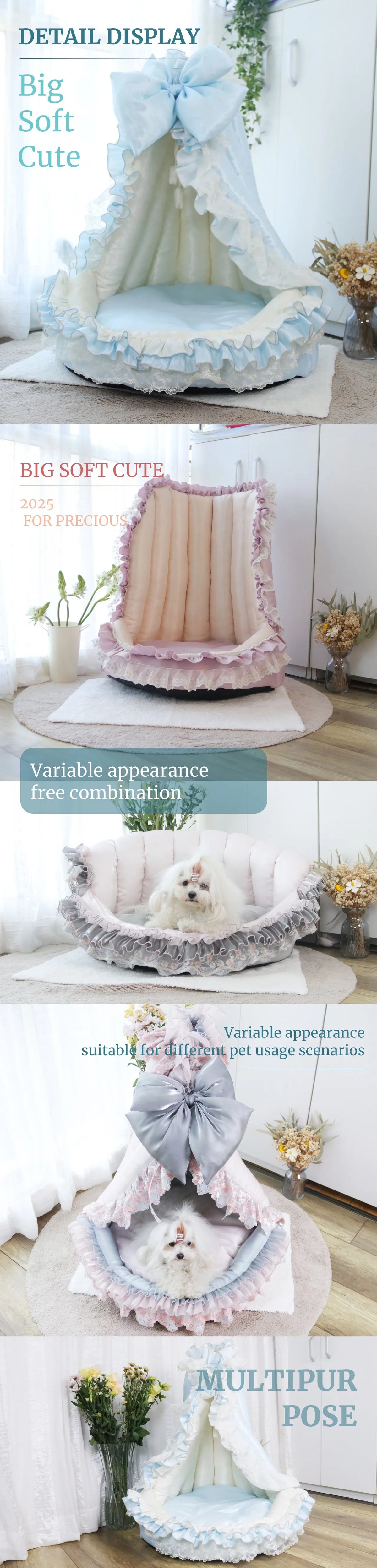 Palace Victorian Pet Bed: Converts to Tent/Sofa | Satin Shimmer Fabric | Cat & Dog Friendly | Semi-Enclosed & Detachable