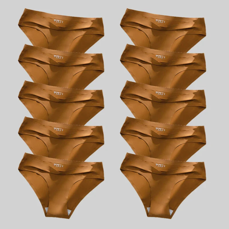 10PCS/Set Seamless women's Comfortable Underwear Silk Satin Breathable