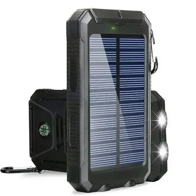 Solar Power Bank Waterproof – Fast Charging Portable Powerbank with Dual USB, SOS LED Light & Compass
