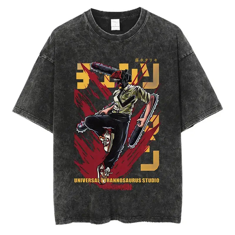 Chainsaw Man T-Shirt: Vintage Washed Oversized Streetwear