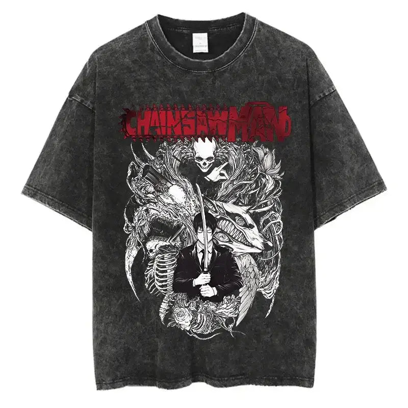 Chainsaw Man T-Shirt: Vintage Washed Oversized Streetwear