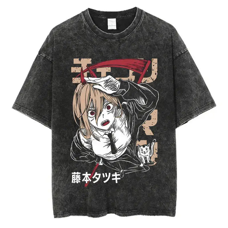 Chainsaw Man T-Shirt: Vintage Washed Oversized Streetwear