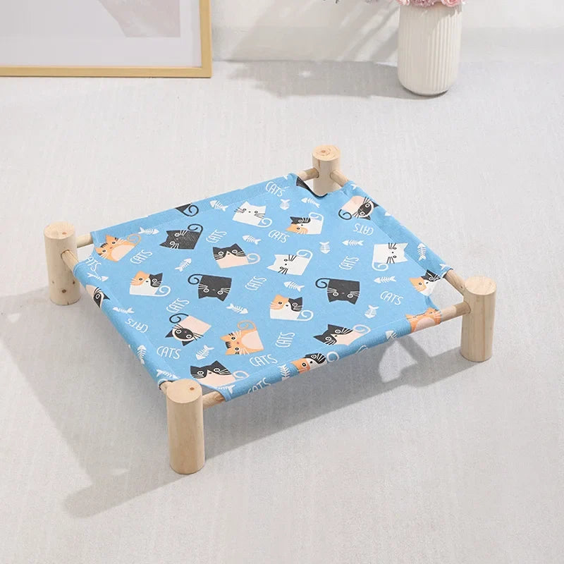 53*48*13cm Summer Elevated Pet Bed Foldable Portable Pet Camping Wooden Detachable Cat Teddy Dog March Bed Cooling Hammock ערסל