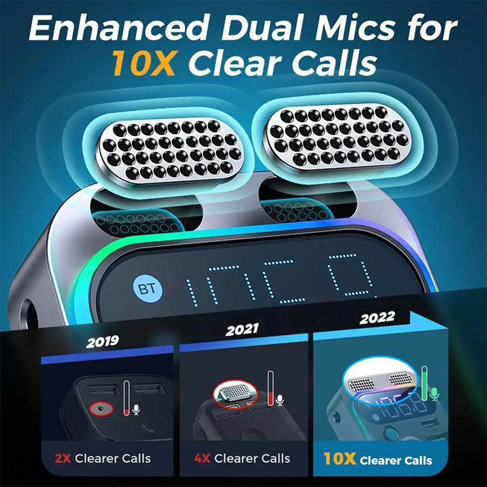 48W Car Adapter Bluetooth 5.2 FM Transmitter For Car PD&QC3.0 Car Charger Bluetooth Adapter Dual Mics Deep Bass Sound Hands-Free
