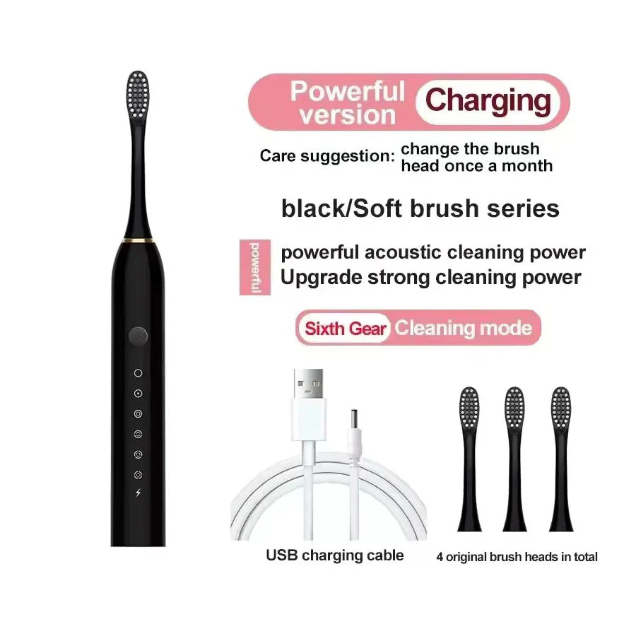 Electric Ultrasonic Toothbrush – 6 Speed Modes Soft Bristle USB Rechargeable Waterproof Tooth Cleaner | Automatic Toothbrush for Adults & Couples