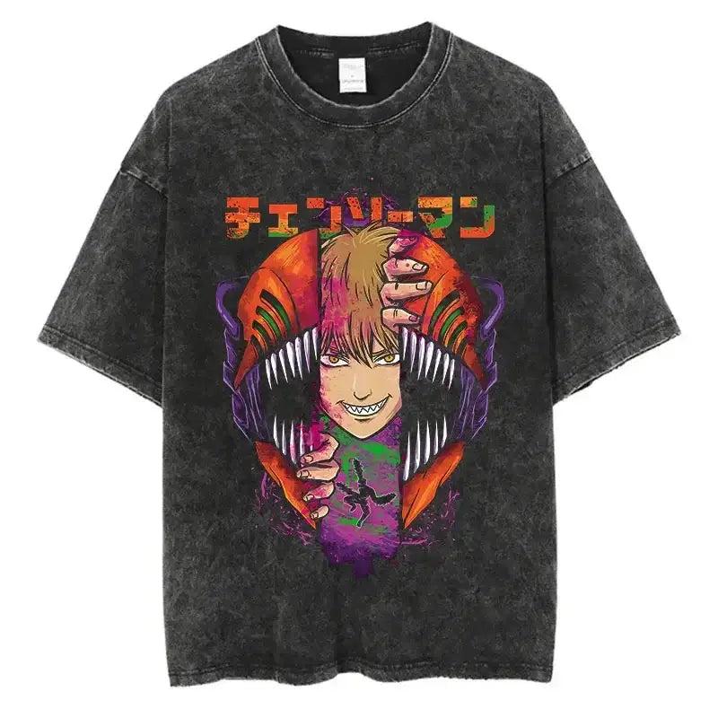 Chainsaw Man T-Shirt: Vintage Washed Oversized Streetwear