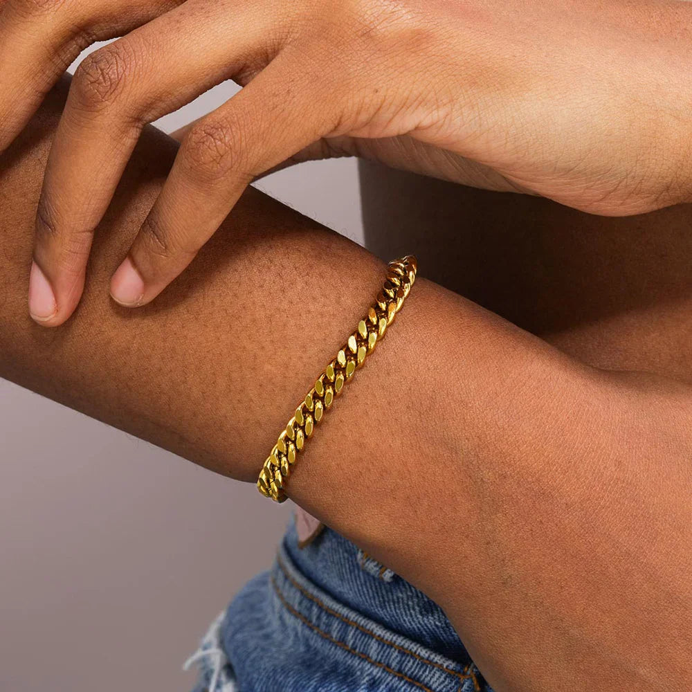 Stainless Steel Chain Bracelet Women, 3mm to 9mm Curb Cuban Chain Bangle Gold Color Unisex Wrist Stackable Jewelry