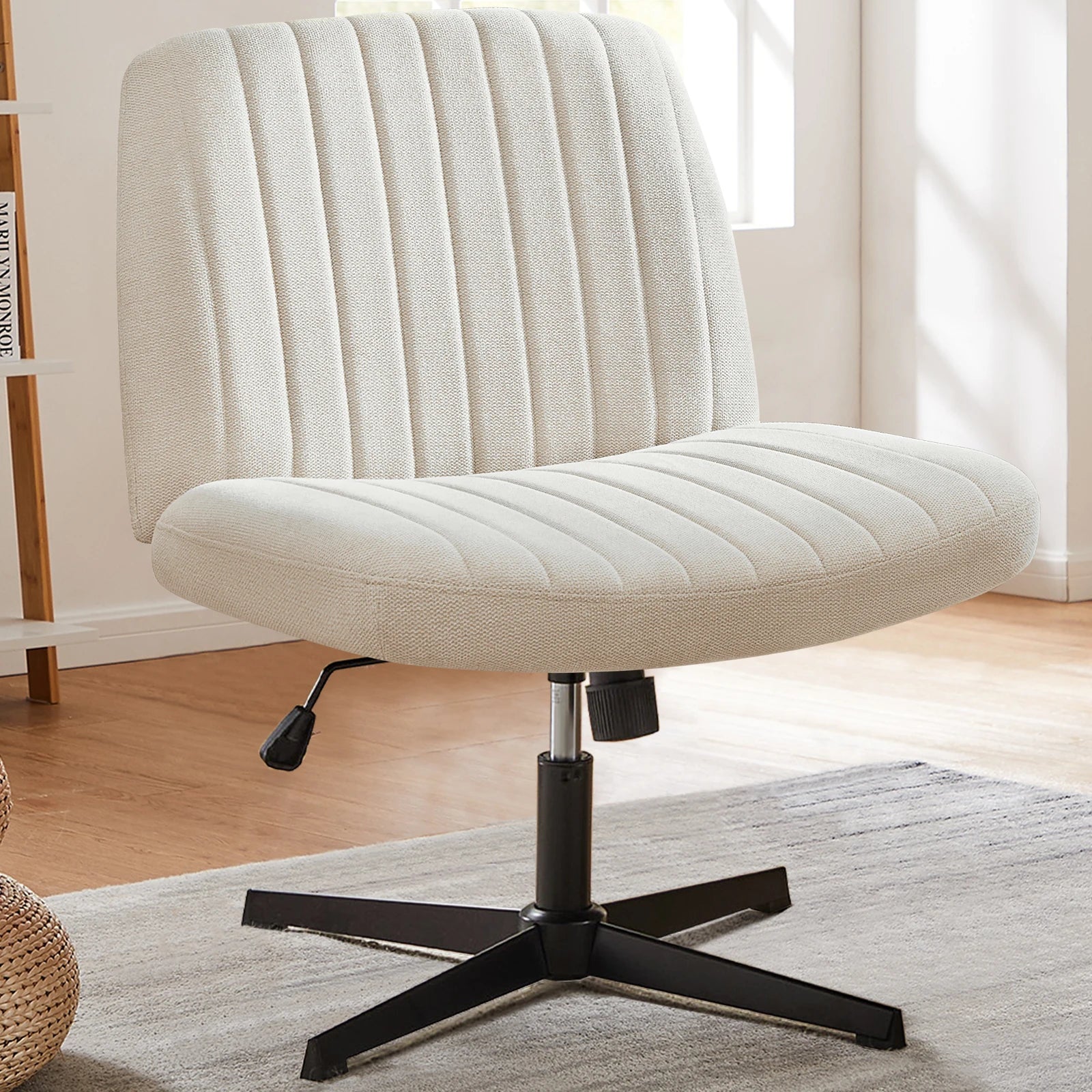 JHK Cross Legged Office Living Room Rocking Gaming Chair Armless Wide Desk Adjustable Swivel Fabric Task Vanity Home Office