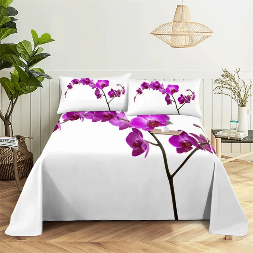 Pink Rose Bed Sheet Sets 3D Print Flowers Bed Flat Sheet for Women Girls King Queen Full Twin Size 2/3pcs Bed Linen Room Decor