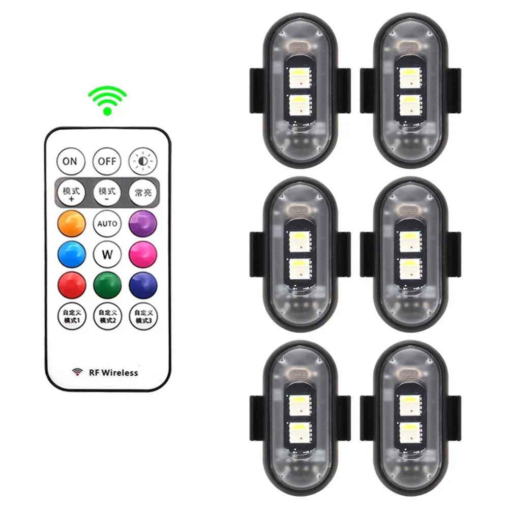 1-6PCS Wireless LED Drone Strobe Light for Motorcycle Car Bike Remote Control Warning Light Indicator Light USB Charging 8Colors