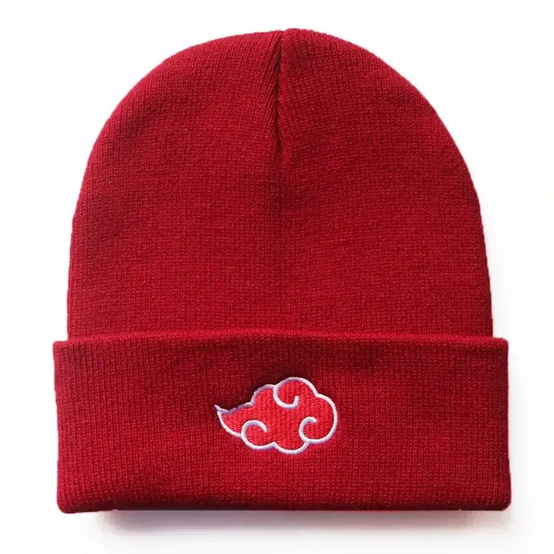 Akatsuki Beanie: Red Cloud Embroidery Warm Knit Hat