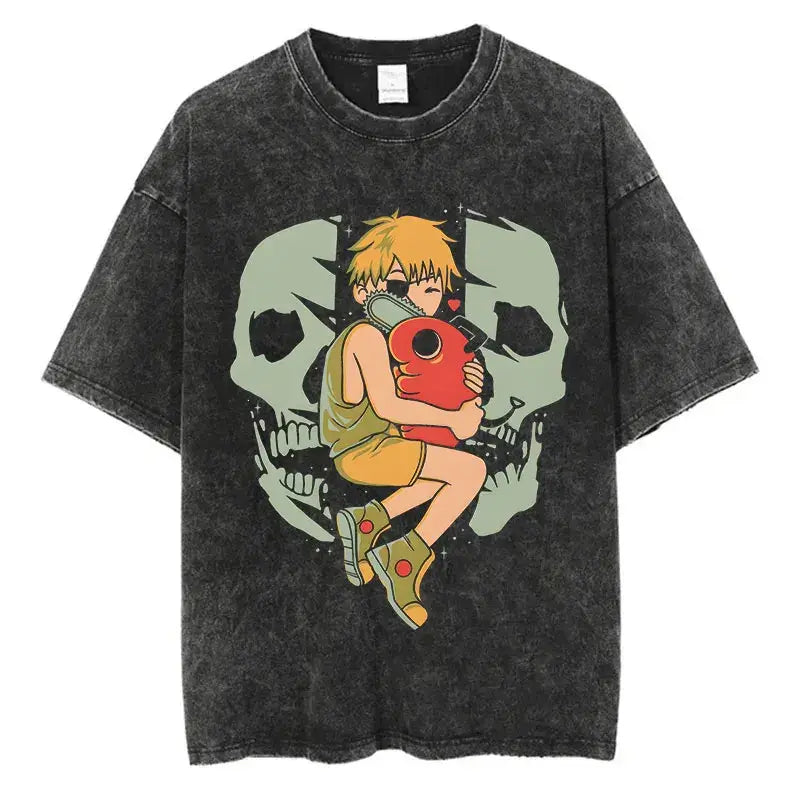 Chainsaw Man T-Shirt: Vintage Washed Oversized Streetwear