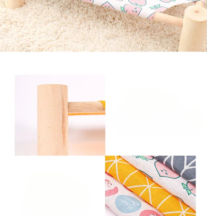 53*48*13cm Summer Elevated Pet Bed Foldable Portable Pet Camping Wooden Detachable Cat Teddy Dog March Bed Cooling Hammock ערסל