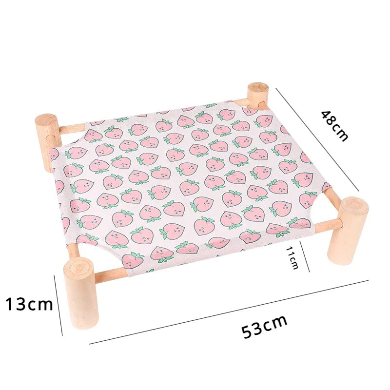 53*48*13cm Summer Elevated Pet Bed Foldable Portable Pet Camping Wooden Detachable Cat Teddy Dog March Bed Cooling Hammock ערסל