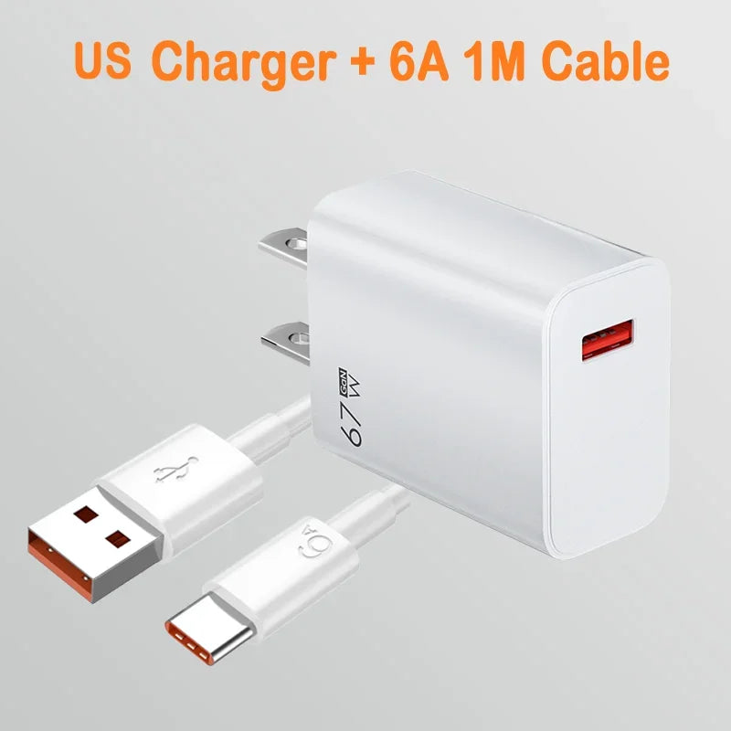 67W USB GaN Fast Charger - High-Speed Portable Wall Adapter with USB-C & USB-A Quick Charge for Smartphones