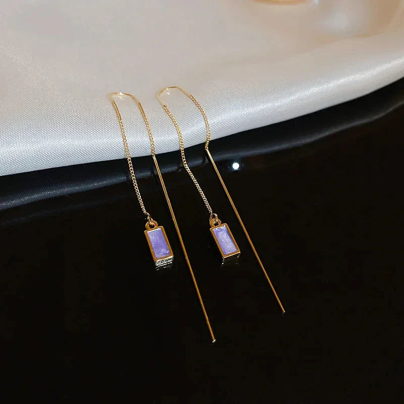 Geometric Square Tassel Drop Earrings – Gold Korean Fashion Jewelry