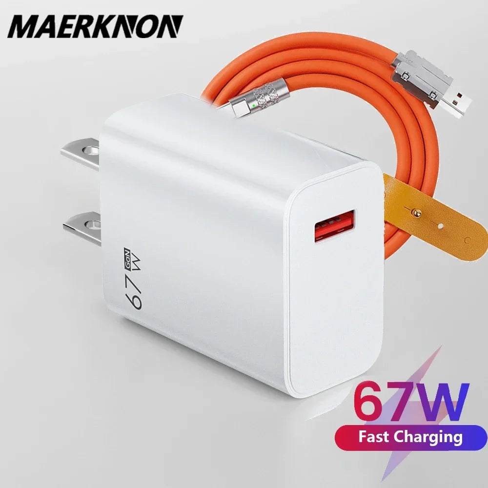 67W USB GaN Fast Charger - High-Speed Portable Wall Adapter with USB-C & USB-A Quick Charge for Smartphones