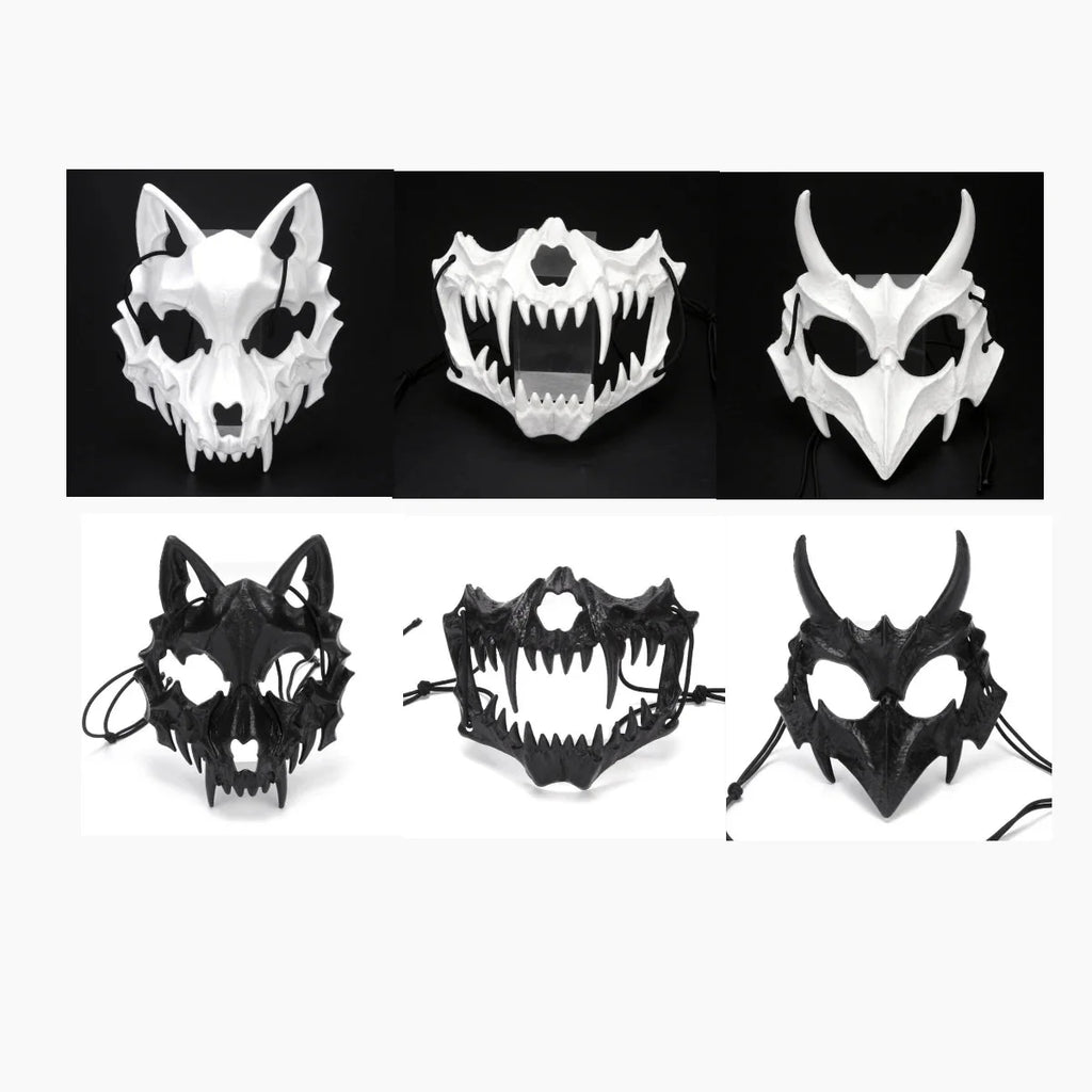 Halloween Half-Face Mask - Dragon, Tiger, Tengu, Wolf, and Skull Designs