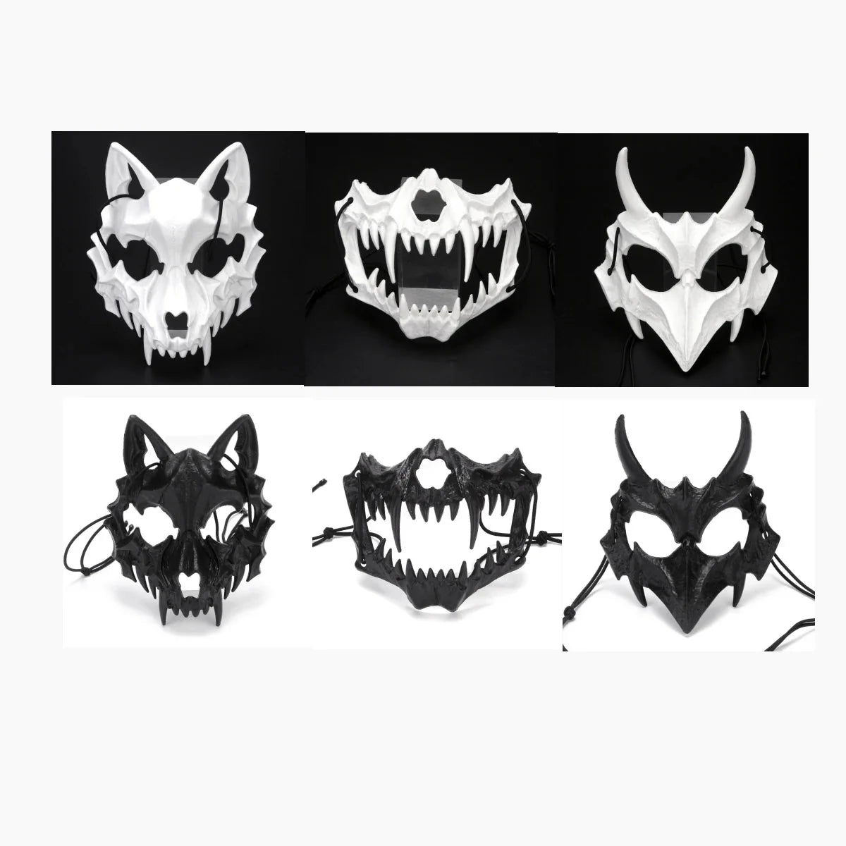 Halloween Half-Face Mask - Dragon, Tiger, Tengu, Wolf, and Skull Designs