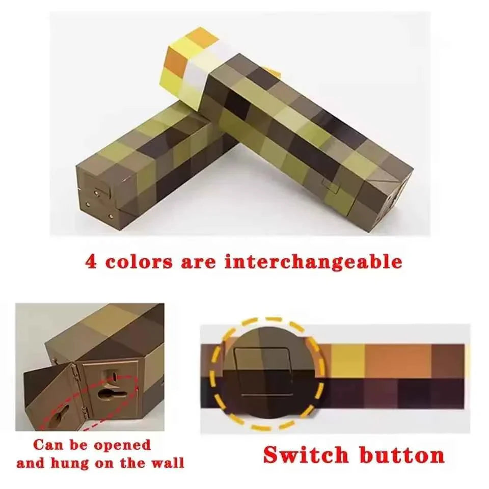 MC Game Brownstone Torch Lamp Figure 4Colors LED Night Light Bedroom Decorative Table Lamp USB Charging with Buckle Kids Toy Gif