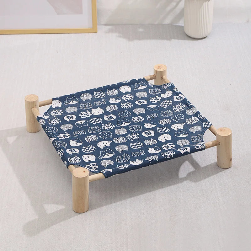 53*48*13cm Summer Elevated Pet Bed Foldable Portable Pet Camping Wooden Detachable Cat Teddy Dog March Bed Cooling Hammock ערסל