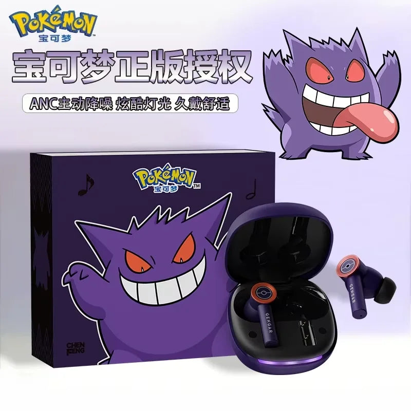 Genuine Pkm Gengar Anime Bluetooth Wireless Headset Ear clip type Gaming stereo sports headphones High Endurance Trendy Gifts