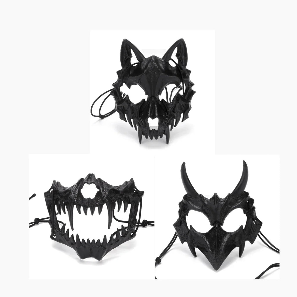 Halloween Half-Face Mask - Dragon, Tiger, Tengu, Wolf, and Skull Designs