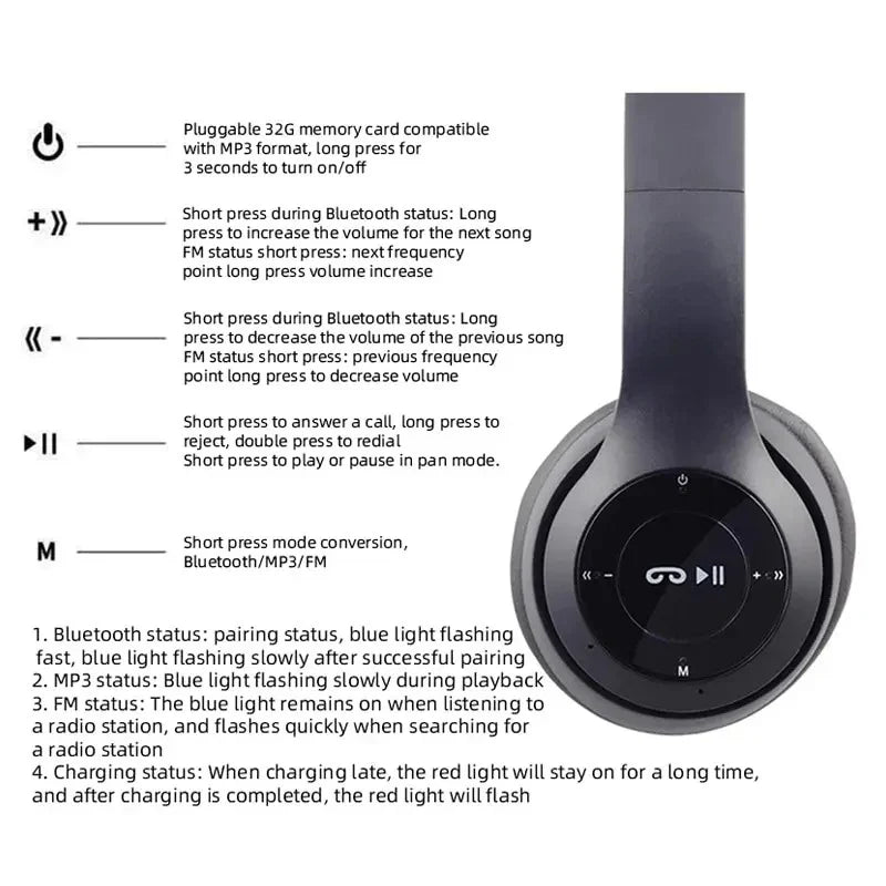 Fone Wireless Bluetooth Headphones HIFI Stereo Foldable P47 Earphones Kid Helmet Gift With Microphone Support SD Card For iPhone