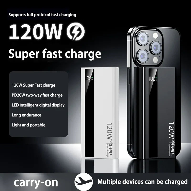 500000mAh 120W Fast Charging Power Bank PD 20W 4-Port USB Metal Portable Powerbank