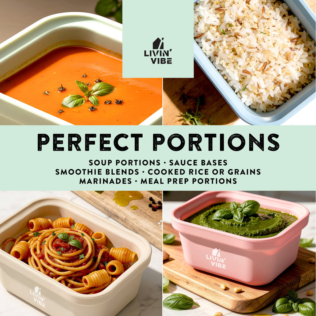 LIVINVIBE Silicone Freezer Tray Set with Lids – 4 Pack 250ml Portion Containers, Flexible Food Storage Trays for Soup, Sauce, Smoothies & Meal Prep