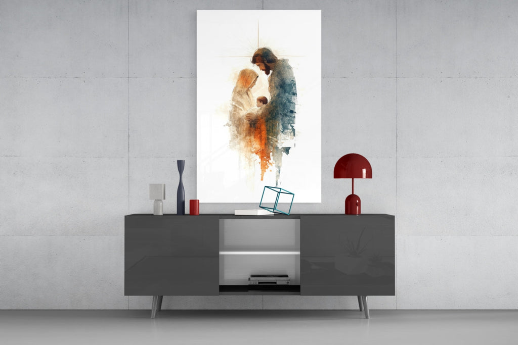 Holy Family Glass Wall Art || Designer Collection