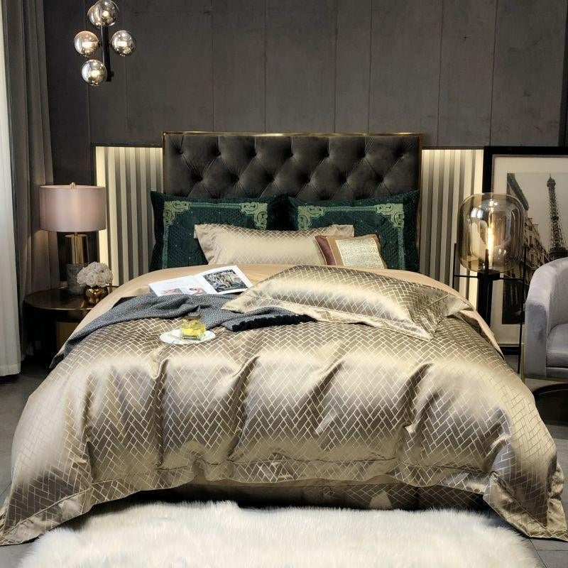 Talia Black Gold Cotton Satin Bedding Set | 3CARATS