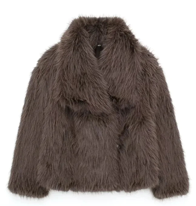 Girls and Women's Plush Lapel Winter Coat - # GIAA22310002