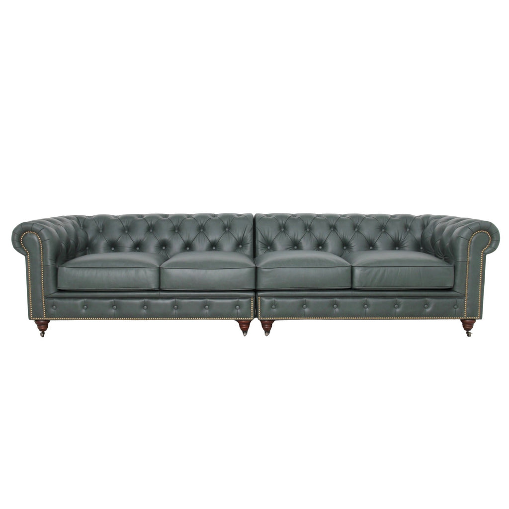 Belgravia Chesterfield Top Grain Leather Sofa with Tufted Back & Rolled Arms