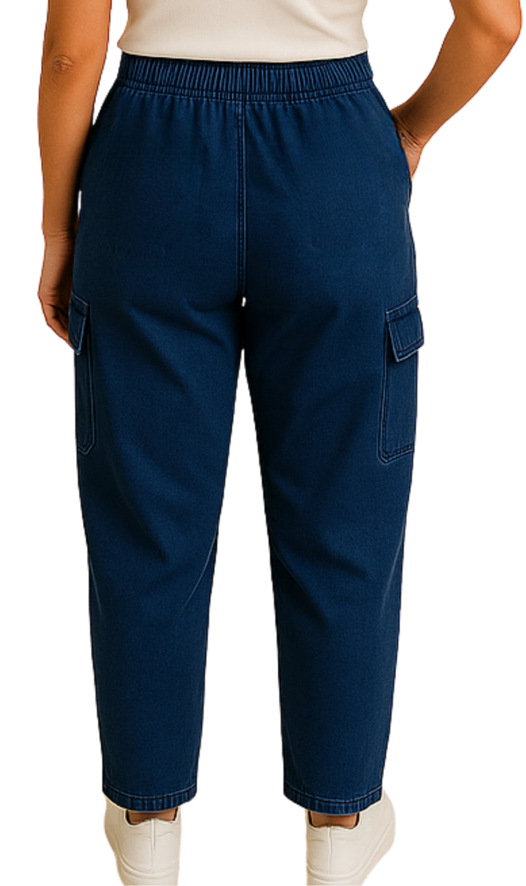 Women's Lightweight Elastic Stretch Waist Casual Denim Pull-on Cargo Pants