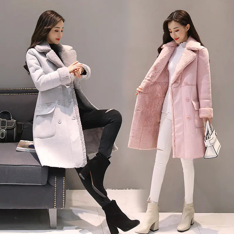 Women's Long Lambswool Coat - Korean Winter Style - # WOAA21510024