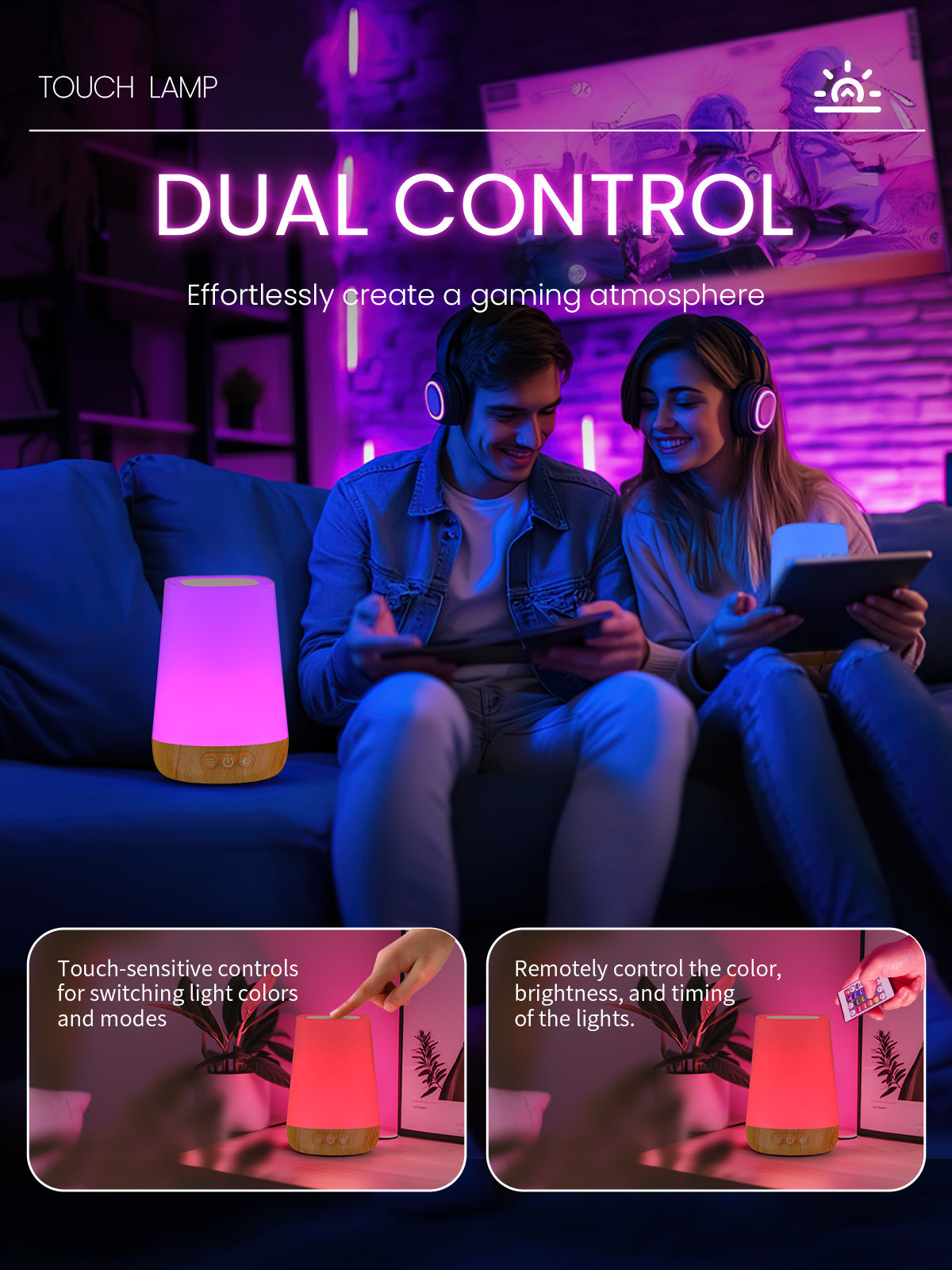 Touch Bedside Table Lamp,4 LIGHTING MODES AVAILABLE,  Rechargeable Desk Lamp, Dimmable Night Light with RGB Color Changing,Portable Lamp for Baby, Bedroom, Living Room