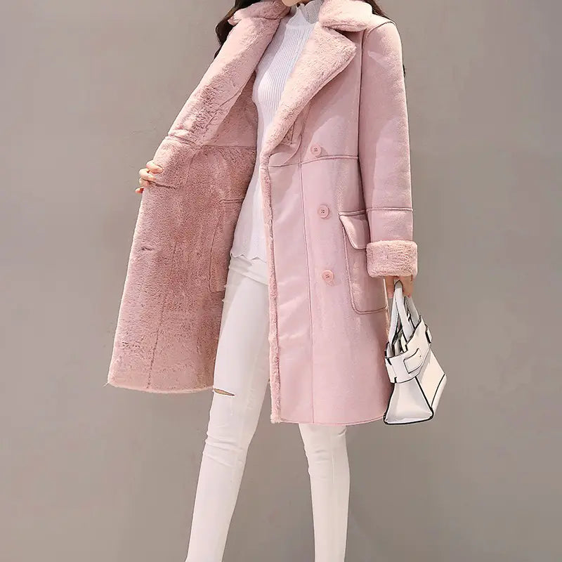 Women's Long Lambswool Coat - Korean Winter Style - # WOAA21510024