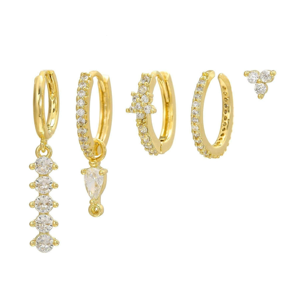 Multi Sets of Blue Flower Pierced Earrings, 4-6pcs, 18k Gold Plated Stud Drop Hoop Huggie Cuff Chain, S925 Needle, Stacked Lobe Designs with Dazzling Zirconia
