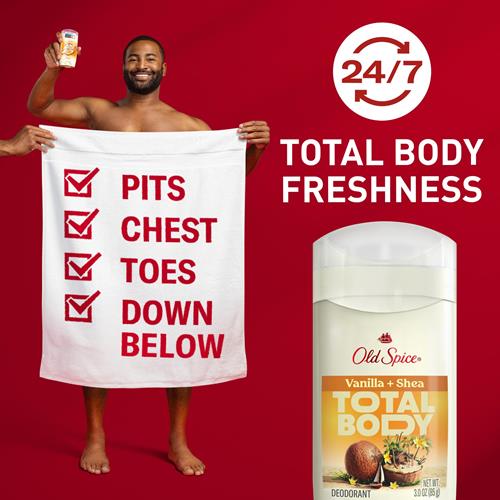 Old Spice Whole Body Deodorant Stick For Men, Aluminum Free, Vanilla + Shea Scent, 24/7 Odor Protection, 24/7 Lasting Freshness, Dermatologist Tested, Gentle On Skin, Safe To Use All Over, 3.0 Oz