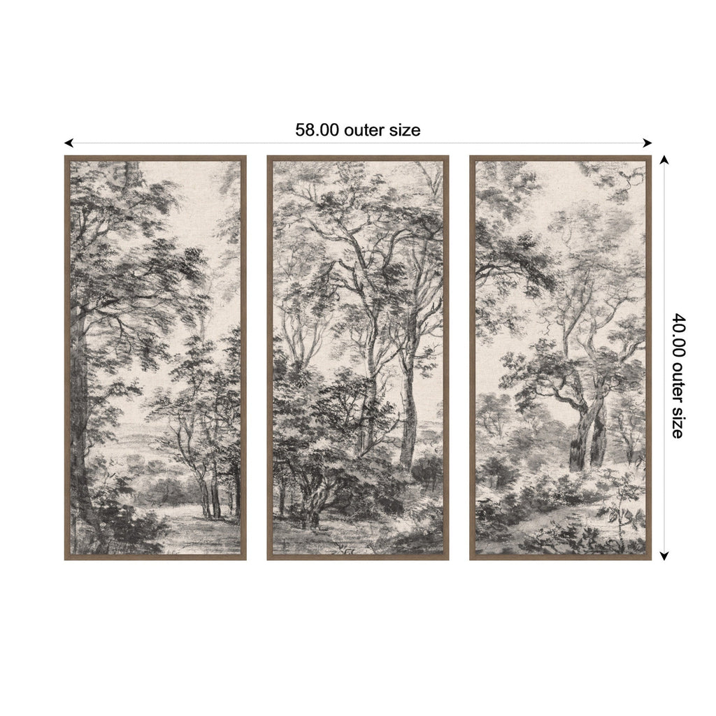 Wooded 1648 Antonie Waterloo Linen Panel 3 Piece Framed Canvas Wall Art Set by Nostalgia Prints