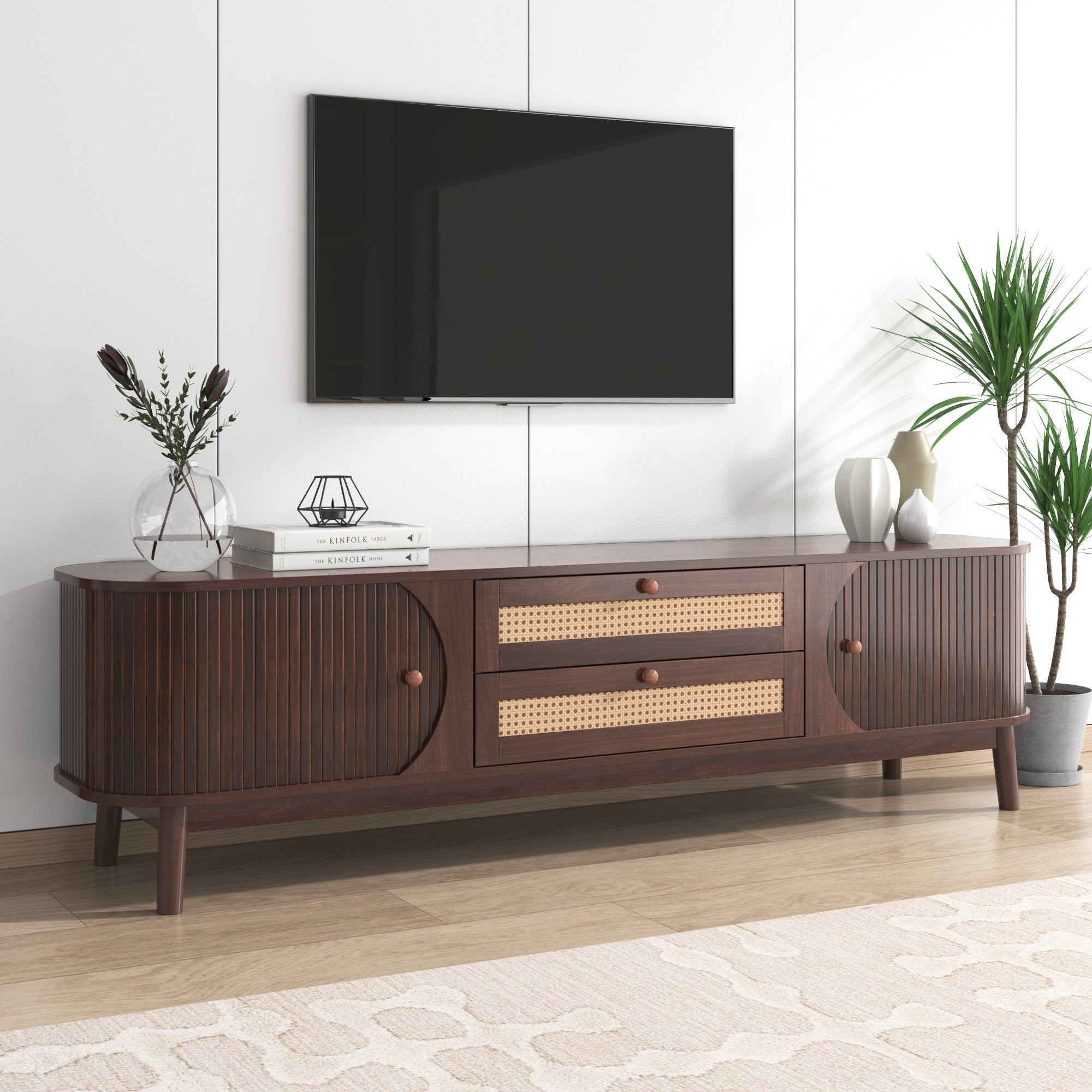 Modern Farmhouse Rattan TV Stand