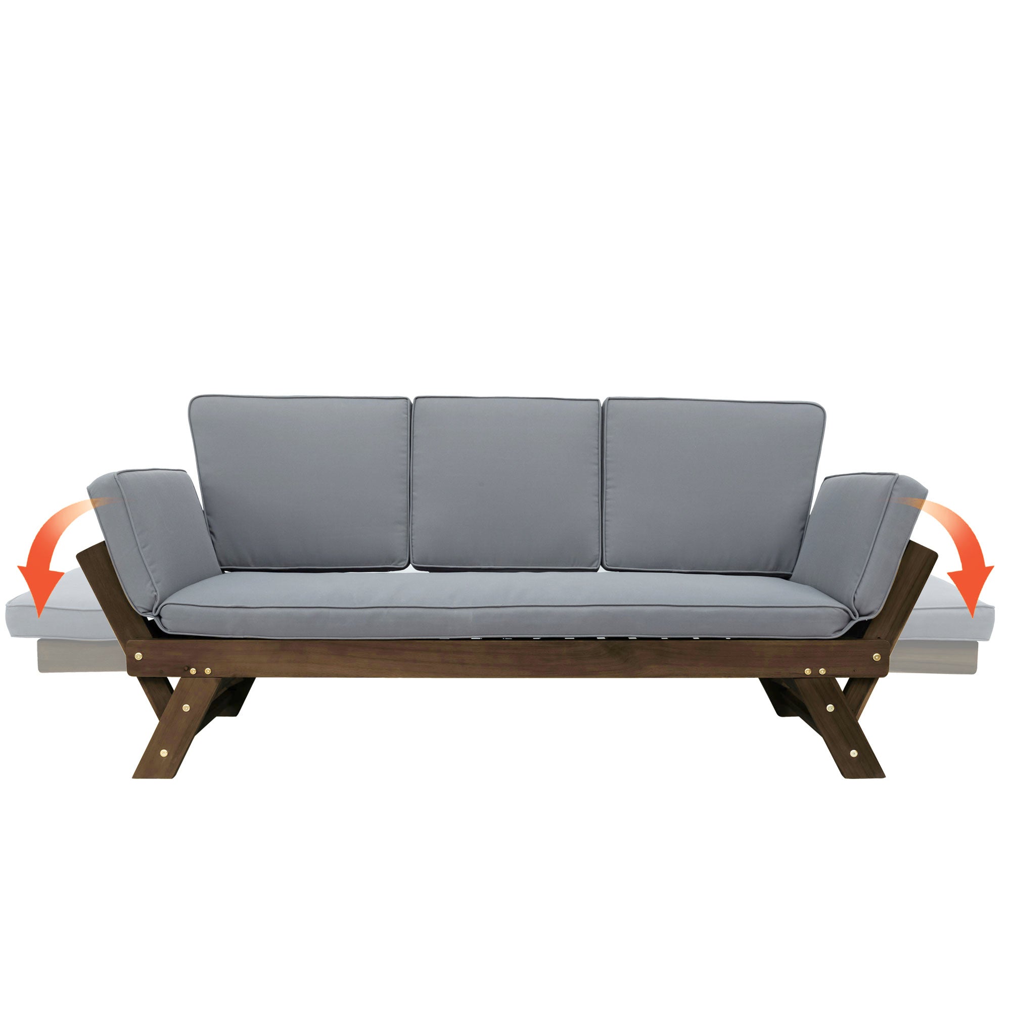 TOPMAX Outdoor Adjustable Patio Wooden Daybed Sofa Chaise Lounge with Cushions