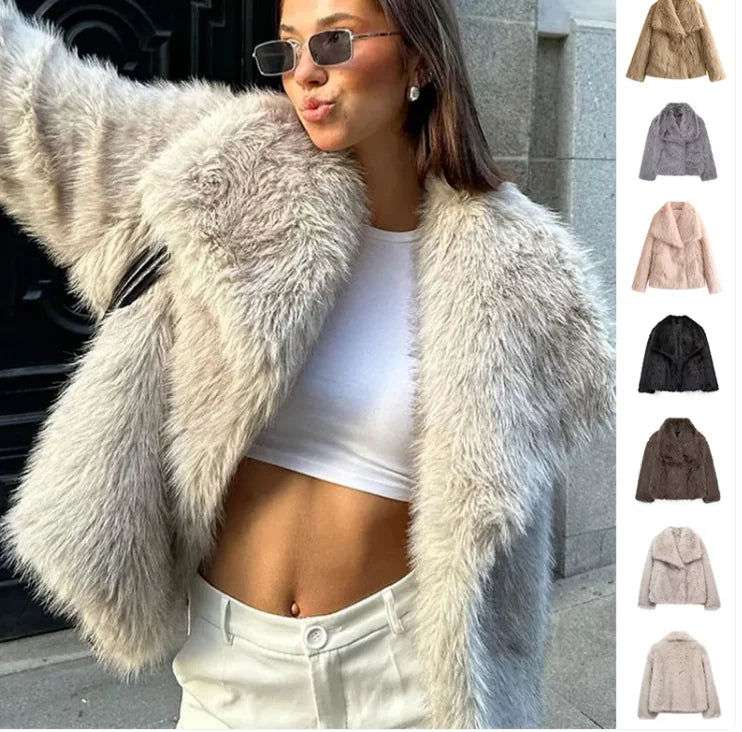 Girls and Women's Plush Lapel Winter Coat - # GIAA22310002