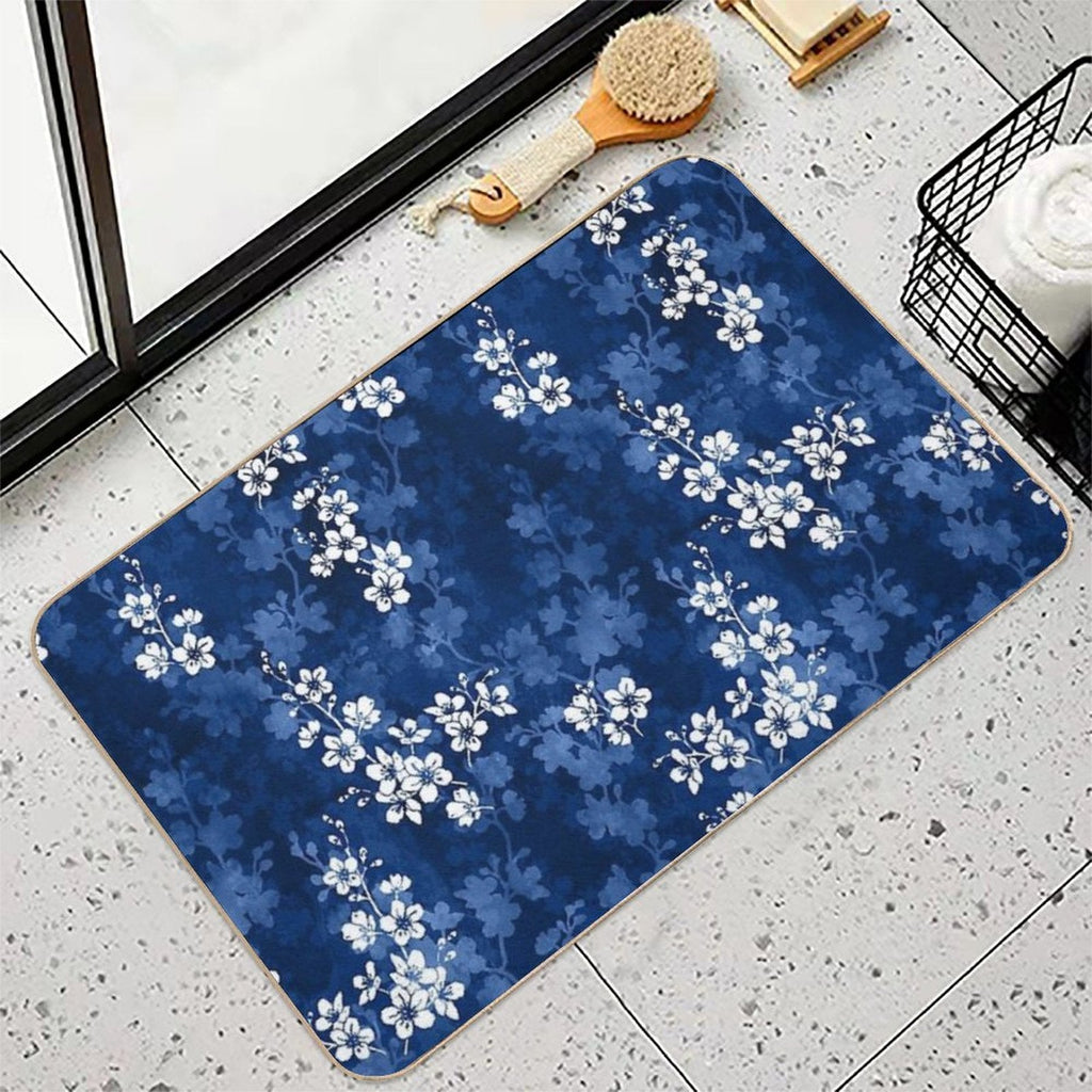 Sakura Blossom in Deep Blue  Fade-Resistant Bath Mat