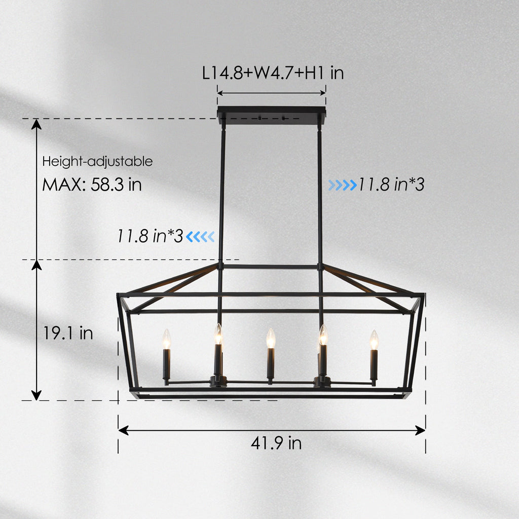 Chandelier Industrial Linear 5-Light Matte Black Metal Pendant 39 In