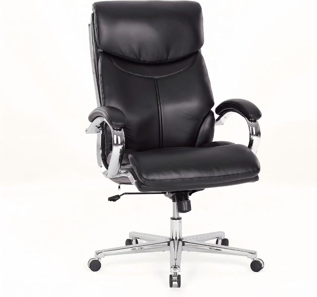 COLAMY High Back Executive Office Chair, PU Leather Computer Desk Chair with Extra Thick Padded Seat Cushion, Quiet Rubber Rolling Casters and Adjustable Tilt Tension for Home Workspace,Brown