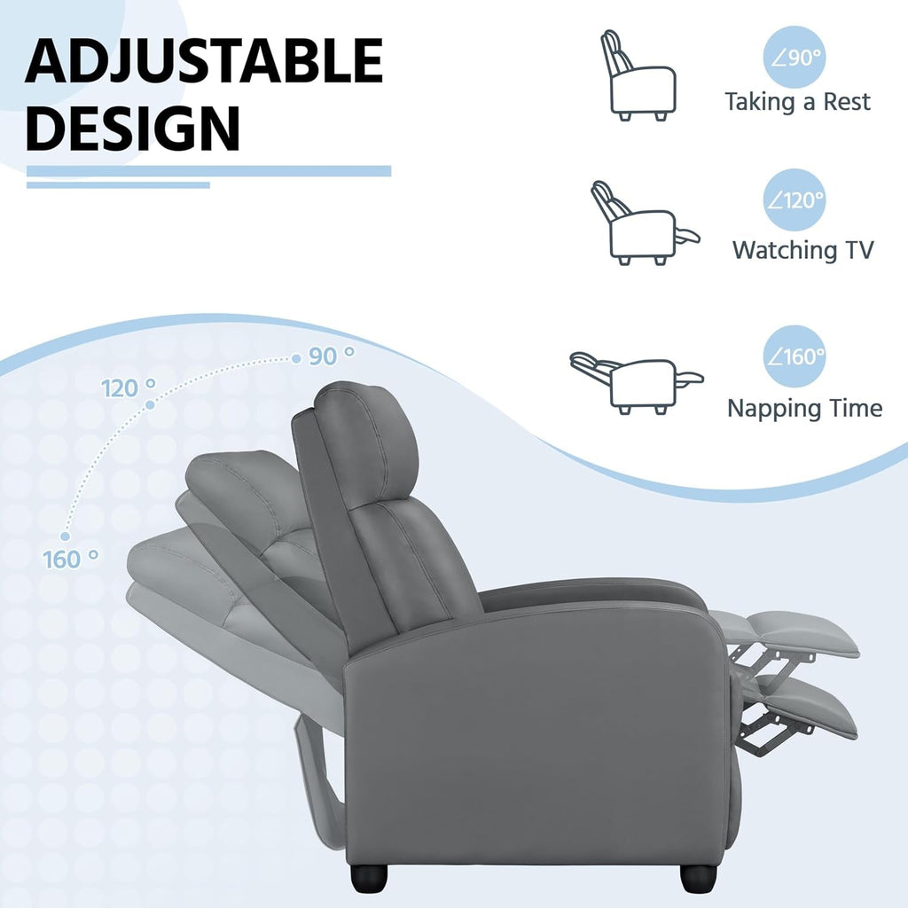 Gray PU Leather Recliner Chair With Lumbar Support