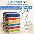100% Cotton Bath Towel, Pack of 6, Cabana Lightweight Stripe